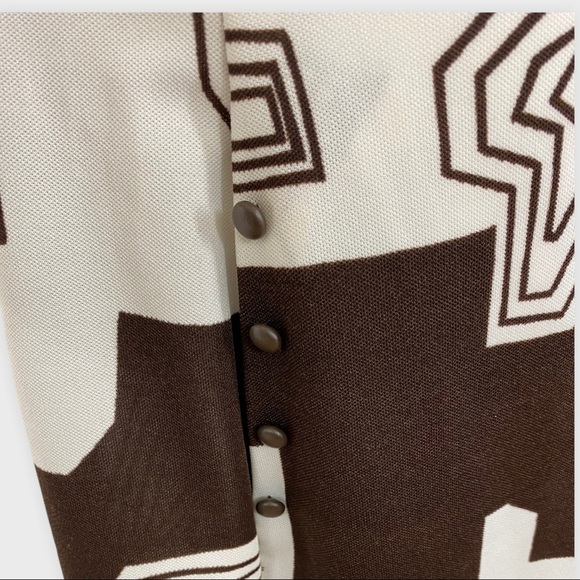 Vintage 60s 70s Brown White Geometric Print Mod Go Go Dress With Pockets - Picture 4 of 7